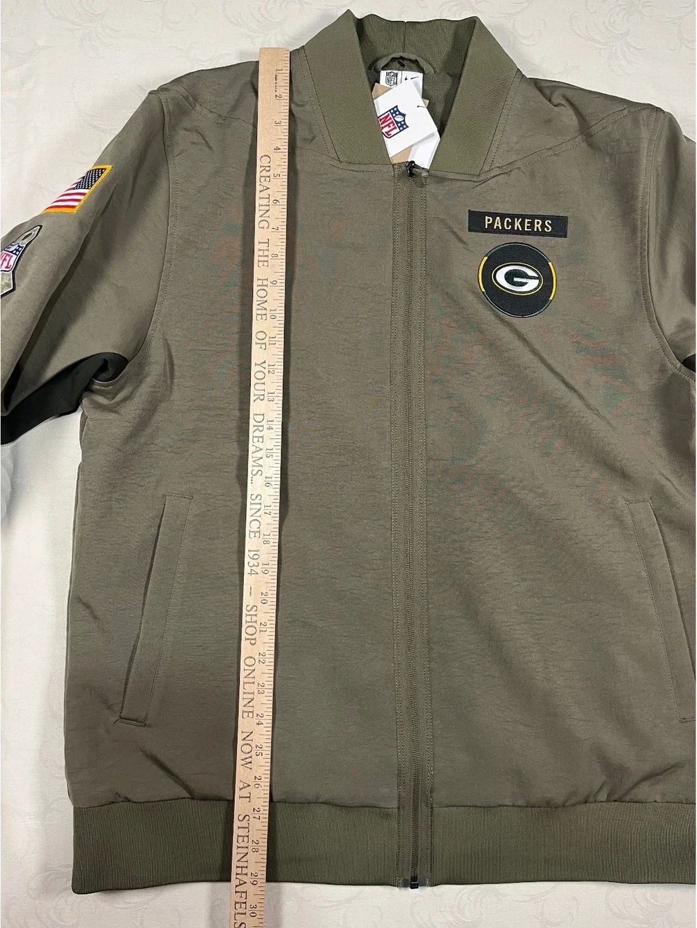 Nike Green Bay Packers Salute to Service Olive Bomber Jacket Fleece Lined Large